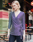 Shimmer Sequin - Faux Wrap Side Tie Tunic - Silver Pinstripe - Finale Sale