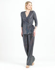 Shimmer Sequin - Wide Leg Pant - Silver Pinstripe