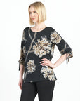 Textured Pull-Tie Cuff Tunic - Mum Blossom - Final Sale!