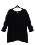 Mesh Sleeve Side Vent Tunic - Black - Final Sale