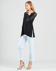 Mesh Sleeve Side Vent Tunic - Black - Final Sale