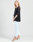Mesh Sleeve Side Vent Tunic - Black - Final Sale