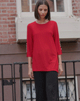 Glimmer Speck - Pearl Cuff Asymmetrical Reverse Hi-Low Tunic - Red - Final Sale!