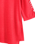 Glimmer Speck - Pearl Cuff Asymmetrical Reverse Hi-Low Tunic - Red - Final Sale!