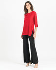 Glimmer Speck - Pearl Cuff Asymmetrical Reverse Hi-Low Tunic - Red - Final Sale!