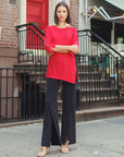Glimmer Speck - Pearl Cuff Asymmetrical Reverse Hi-Low Tunic - Red - Final Sale!