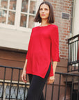 Glimmer Speck - Pearl Cuff Asymmetrical Reverse Hi-Low Tunic - Red - Final Sale!