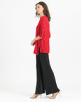Glimmer Speck - Pearl Cuff Asymmetrical Reverse Hi-Low Tunic - Red - Final Sale!