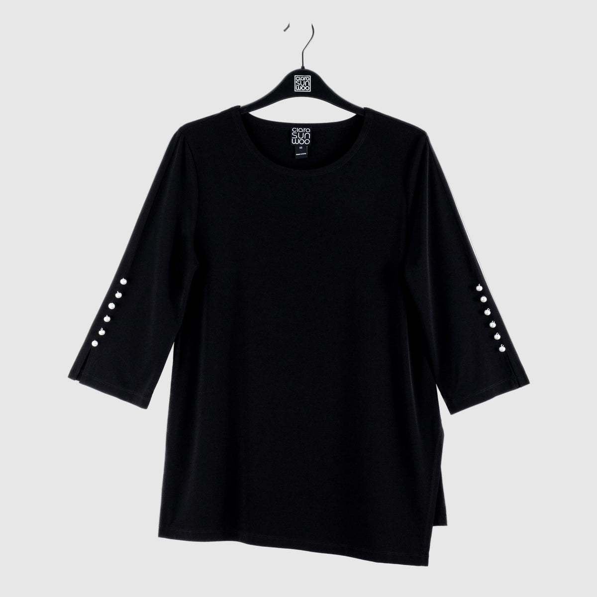 Pearl Cuff Asymmetrical Reverse Hi-Low Tunic - Black – Clara