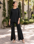 Pearl Cuff Asymmetrical Hi-Low Tunic - Black - Final Sale
