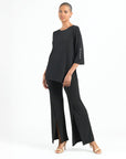 Pearl Cuff Asymmetrical Reverse Hi-Low Tunic - Black