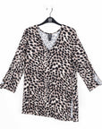 Crushed Silk Knit - Flutter Cuff Side Vent Tunic - Cheetah Spot - Limited Size XS