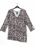 Crushed Silk Knit - Flutter Cuff Side Vent Tunic - Cheetah Spot