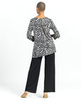 Crushed Silk Knit - Flutter Cuff Side Vent Tunic - Cheetah Spot