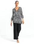 Crushed Silk Knit - Flutter Cuff Side Vent Tunic - Cheetah Spot - Limited Size XS