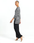 Crushed Silk Knit - Flutter Cuff Side Vent Tunic - Cheetah Spot
