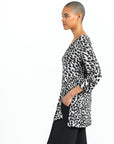 Crushed Silk Knit - Flutter Cuff Side Vent Tunic - Cheetah Spot