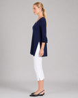 Ruffle Cuff Angle Hem Tunic - Navy - Final Sale