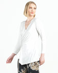 Crushed Silk Knit - Long Sleeve Side Gathered Drape Tunic - Ivory - Final Sale!