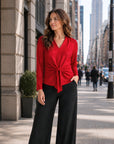 Glimmer Speck - V-Neck Center Front Tie Top - Red - Final Sale