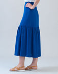 Soft Textured Rayon - Tie Waist Tiered Maxi Skirt - Cobalt - Final Sale!