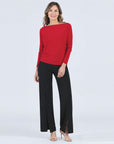 Boat Neck Side Ruched Top - Red - Final Sale
