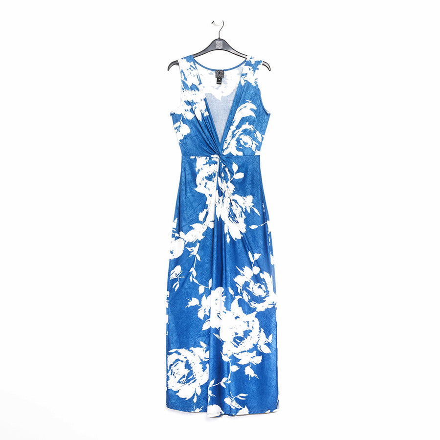 Crushed Silk Knit - Center Slit Maxi Dress - Dreamy Floral