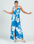 Crushed Silk Knit - Center Slit Maxi Dress - Dreamy Floral