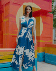 Crushed Silk Knit - Center Slit Maxi Dress - Dreamy Floral - Final Sale!
