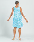 Textured Jewel Neck Swing Dress - Floral Rain-Turquoise