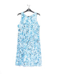 Textured Jewel Neck Swing Dress - Floral Rain-Turquoise