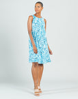 Textured Jewel Neck Swing Dress - Floral Rain-Turquoise