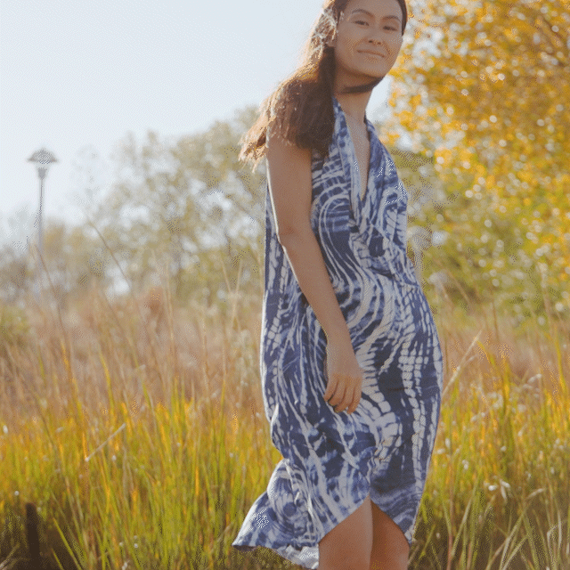 Crepe Knit Crossover Tulip Hem Dress Swirl Wave Final Sale