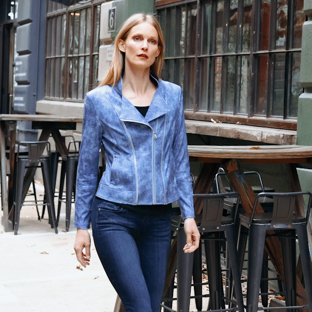 Liquid Leather™ Textured Double Zip Pocket Jacket - Denim