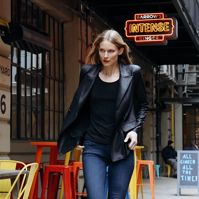 Liquid Leather Double Breasted Blazer Black Clara Sunwoo