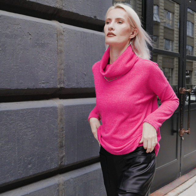 Hot pink cowl neck 2025 sweater