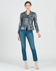 Metallic Liquid Leather™ Textured Biker Jacket - Gunmetal Silver