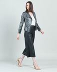 Metallic Liquid Leather™ Textured Biker Jacket - Gunmetal Silver