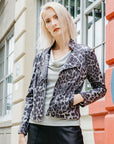 Liquid Leather™ Textured Double Zip Pocket Jacket - Charcoal Cheetah