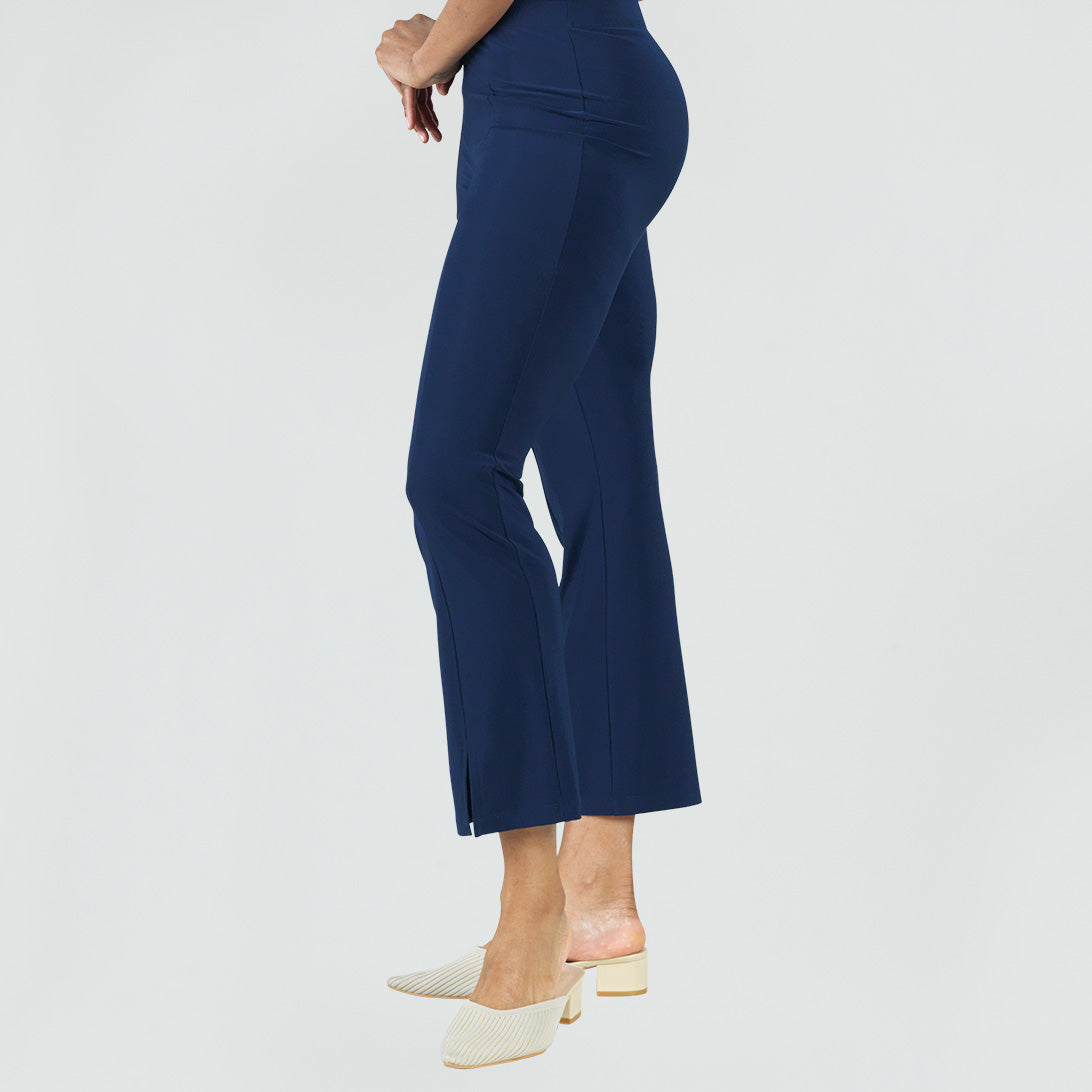 Center Seam Front Slit Ankle Pant - Navy