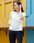 Peach Knit - Tulip Cuff Back Tie Top - Yellow - Final Sale!
