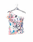 Butter Knit - Ribbon One Shoulder Ruffle Neckline Top - Water Floral - Final Sale!