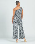 Ribbon One Shoulder Ruffle Neckline Top - Leaf Stripe - Final Sale!
