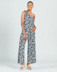 Ribbon One Shoulder Ruffle Neckline Top - Leaf Stripe - Final Sale!