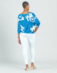 Crushed Silk - Half & Half Sleeve Top - Blue-Dreamy Floral - Final Sale