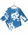 Crushed Silk - Half & Half Sleeve Top - Blue-Dreamy Floral - Final Sale