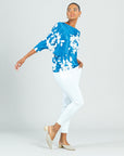 Crushed Silk - Half & Half Sleeve Top - Blue-Dreamy Floral - Final Sale
