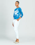 Crushed Silk - Half & Half Sleeve Top - Blue-Dreamy Floral - Final Sale