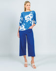 Crushed Silk - Half & Half Sleeve Top - Blue-Dreamy Floral - Final Sale