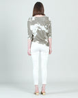Crushed Silk - Half & Half Sleeve Top - Taupe-Dreamy Floral - Final Sale